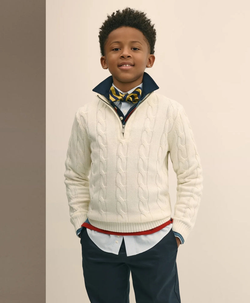 Boys Cotton Cable Knit Quarter-Zip Sweater