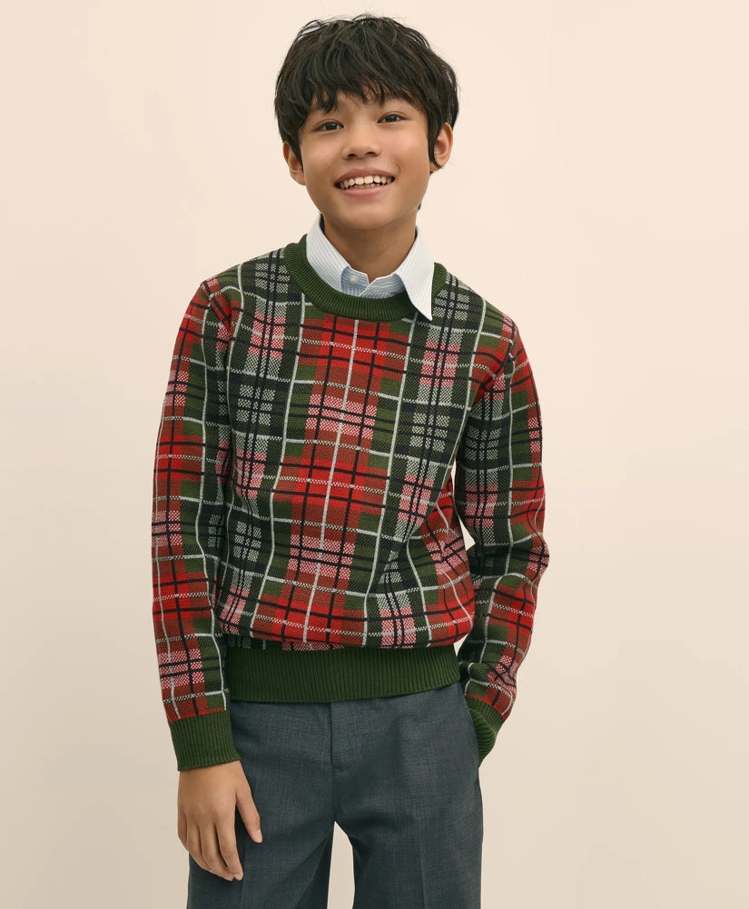Boys Cotton Jacquard Tartan Sweater