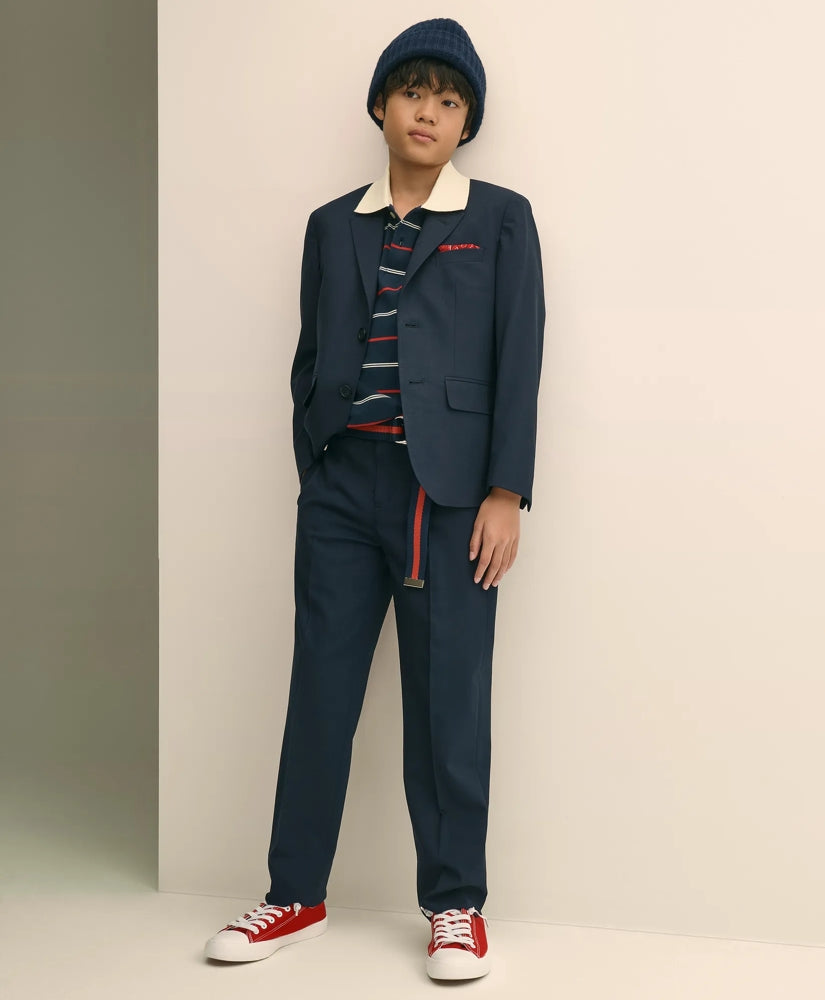 Boys Junior Plain-Front Wool Suit Pants