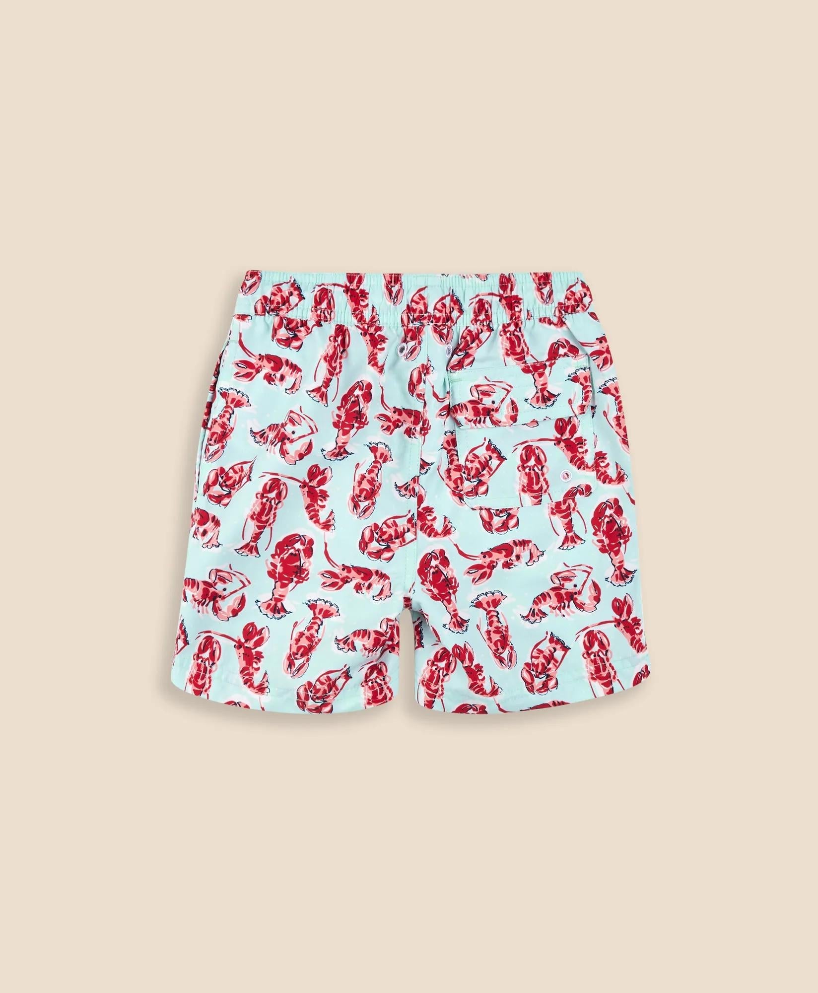 Boys Lobster Print Swim Trunks