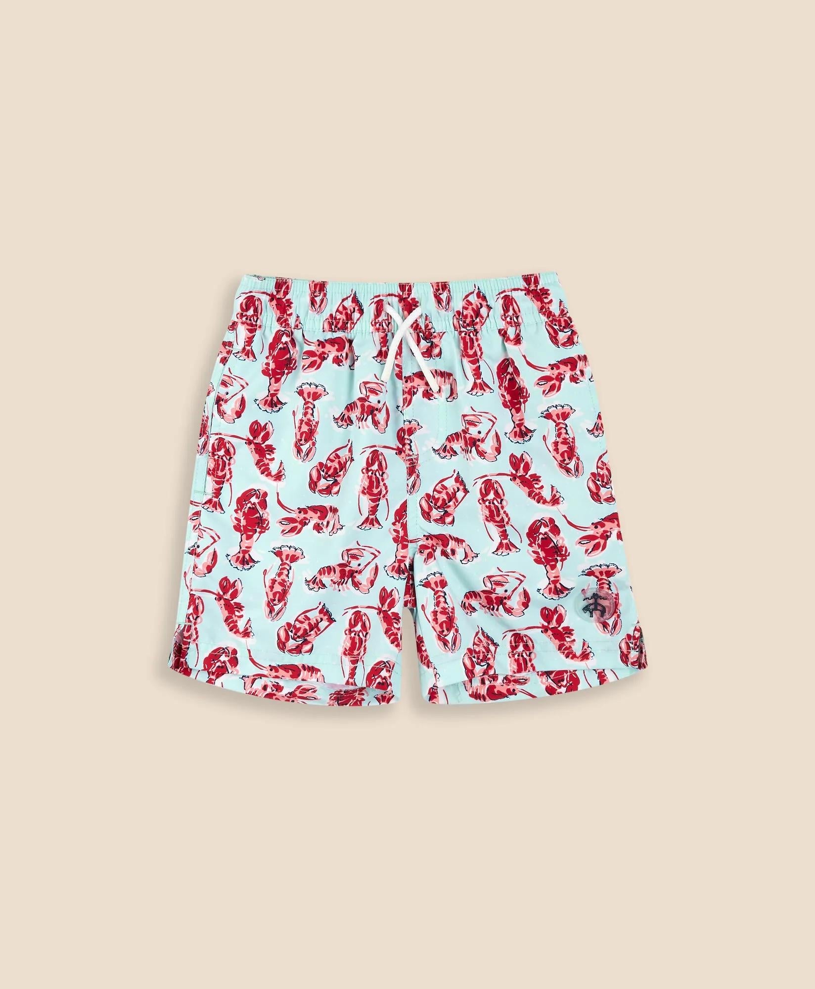 Boys Lobster Print Swim Trunks