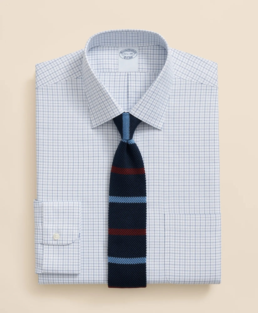 Dress Shirt Brooks Brothers Explorer Collection Non-Iron Twill Ainsley Collar Windowpane