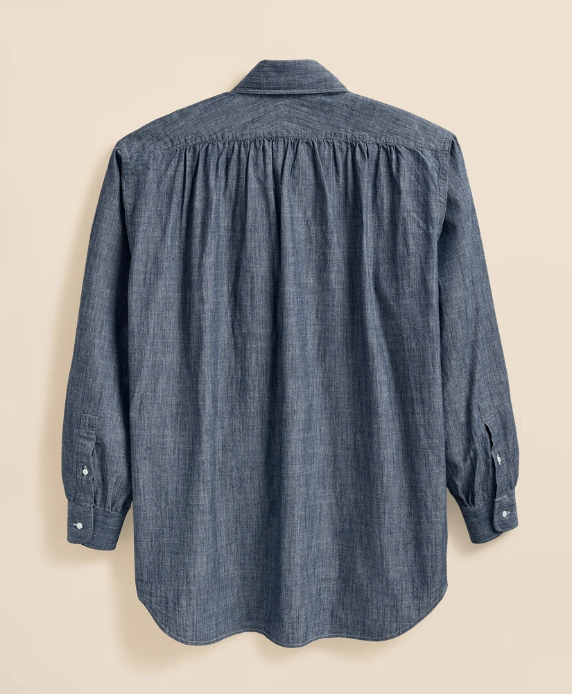 Brooks Brothers X Engineered Garments Cotton Chambray Ascot Collar Oversized Dress Shirt