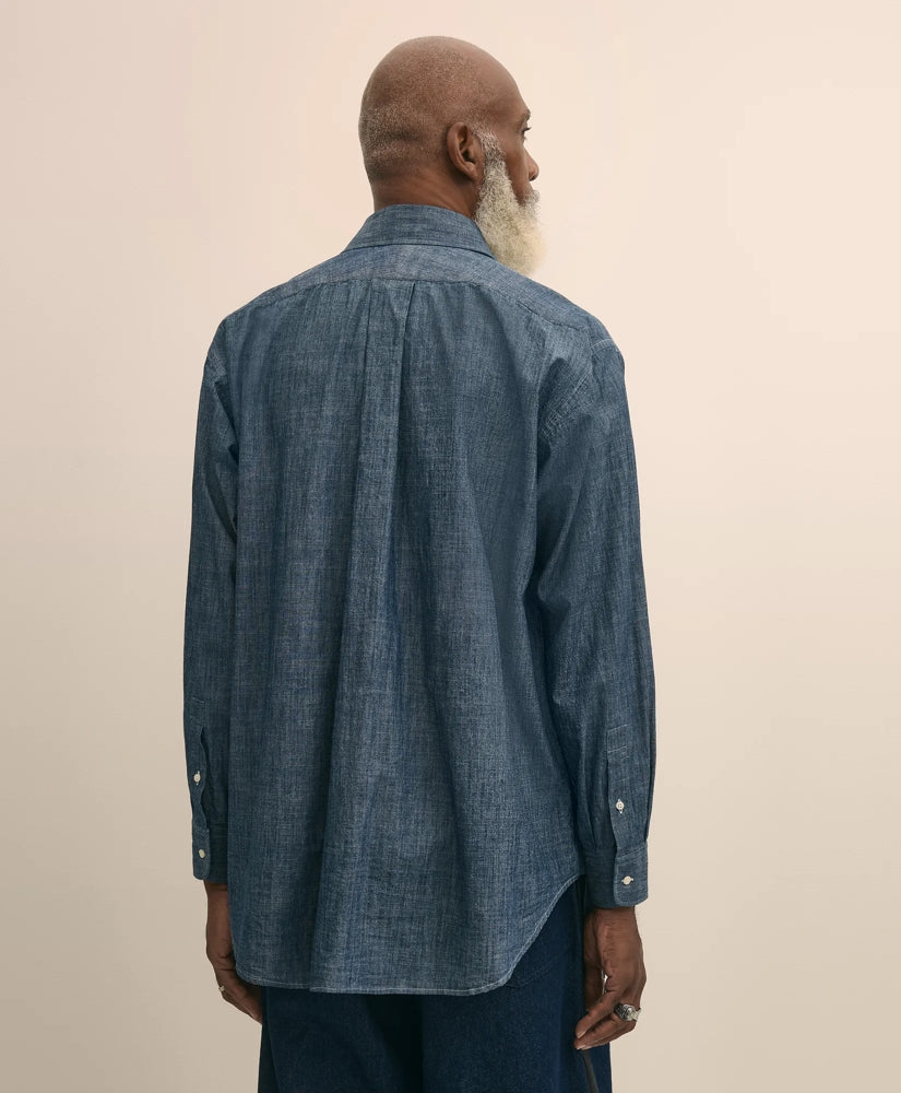 Brooks Brothers X Engineered Garments Cotton Chambray Round Pinhole Collar Oversized Dress Shirt