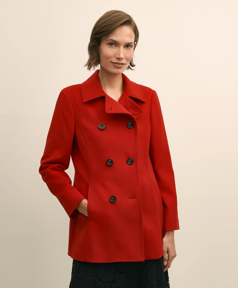 Brushed Wool Peacoat with Throat Latch