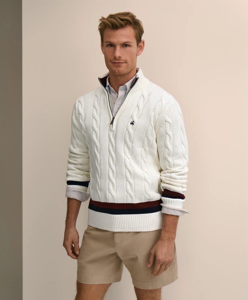 Cable Knit Tennis Quarter-Zip Sweater in Supima® Cotton