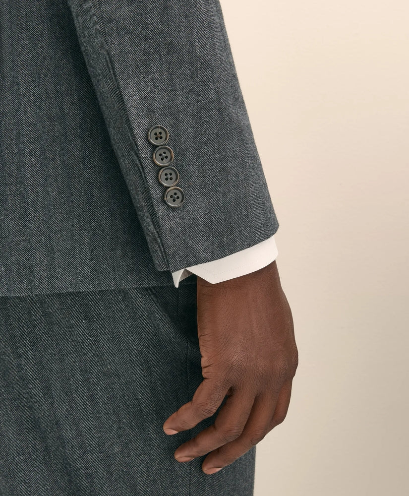 Classic Fit Double-Breasted Cotton Herringbone Suit Jacket
