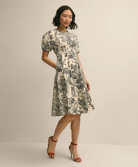 Cotton Blend Puff-Sleeve Floral Print Dress