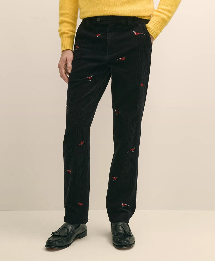 Slim Fit Cotton Corduroy Pheasant-Embroidered Chino