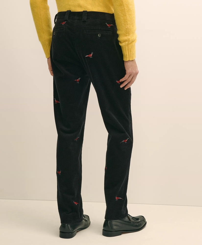 Slim Fit Cotton Corduroy Pheasant-Embroidered Chino