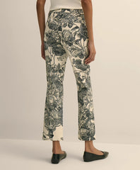 Cotton Floral Cropped Kick Flare Jeans