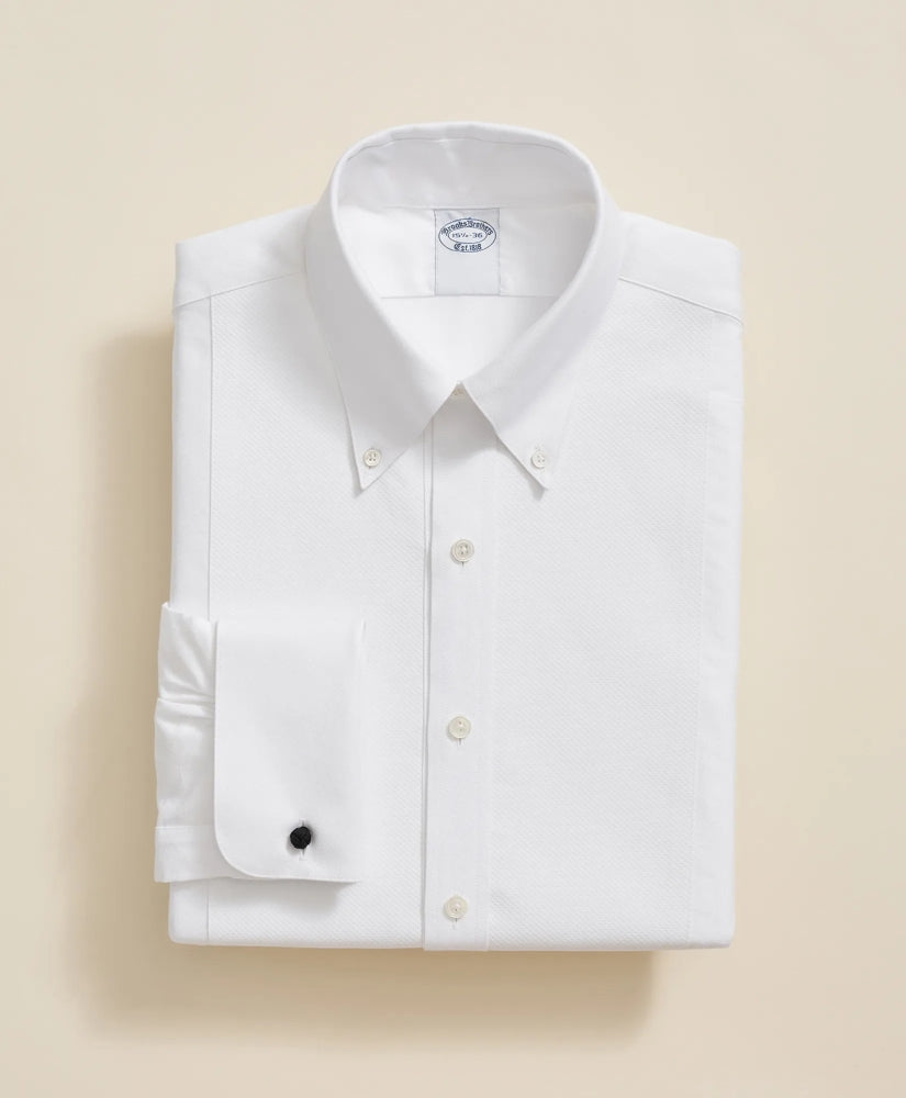 Cotton Oxford Button-Down Collar Pique Bib Tuxedo Shirt