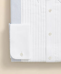 10-Pleat Contrast-Stripe Tuxedo Shirt Cotton Oxford Polo Button-Down Collar