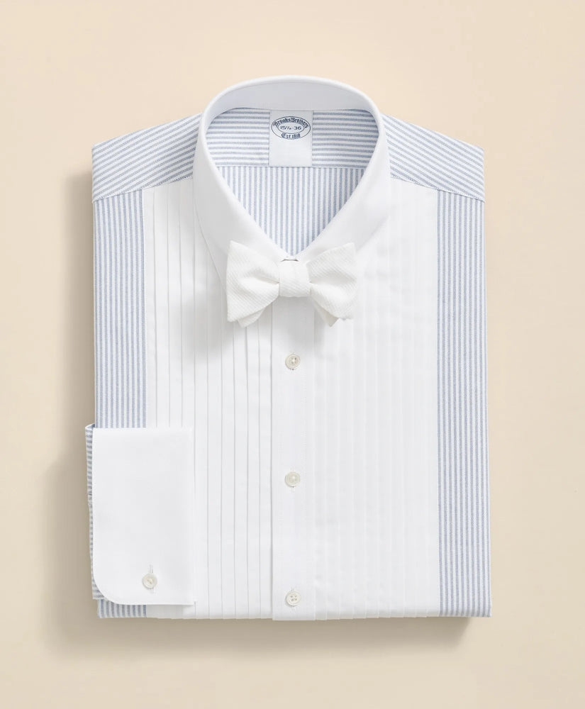 10-Pleat Contrast-Stripe Tuxedo Shirt Cotton Oxford Polo Button-Down Collar