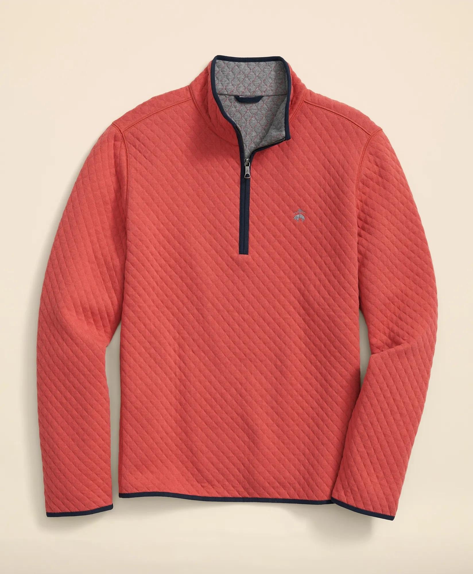 Diamond-Quilted Quarter-Zip in Cotton Blend