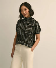 Dot-Print Tie-Neck Blouse