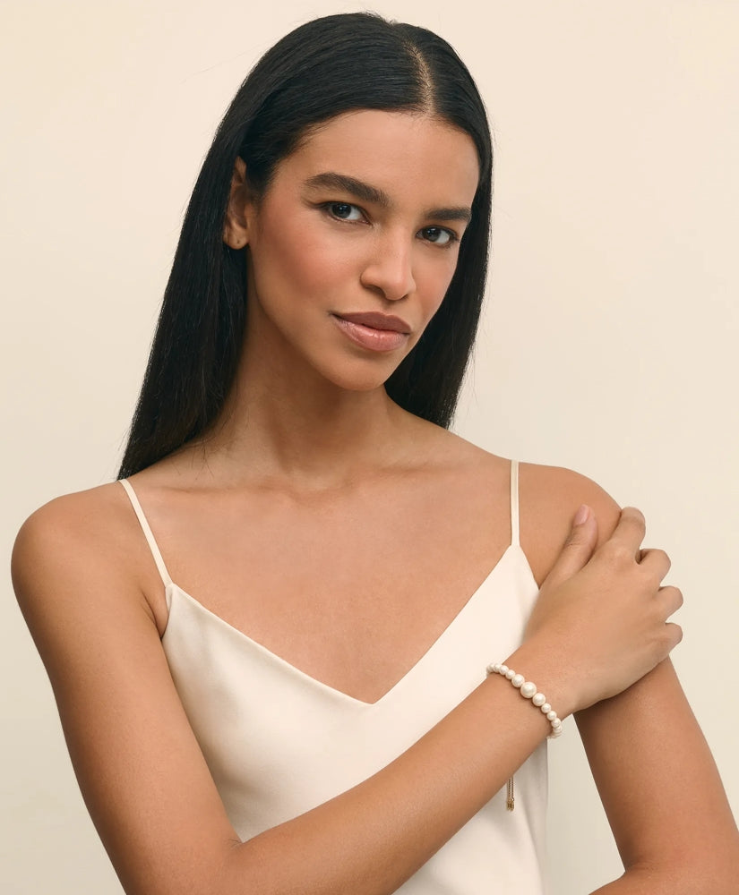 Faux-Pearl Gold-Plated Bolo Bracelet