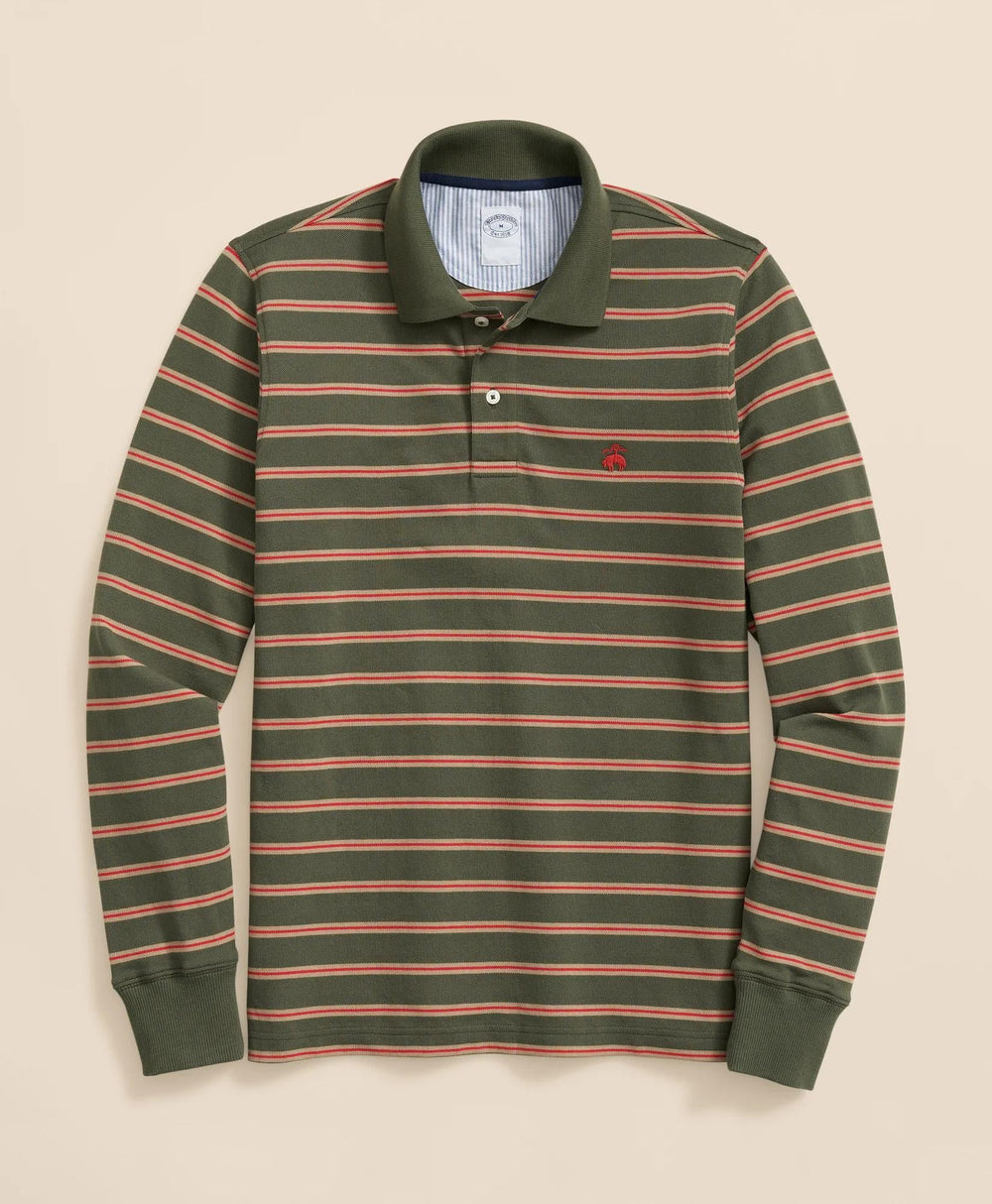 Golden Fleece® Stretch Supima® Long-Sleeve Striped Polo Shirt