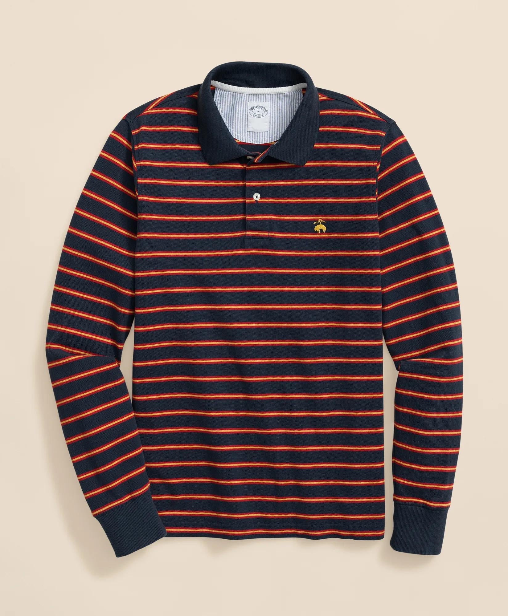 Golden Fleece® Stretch Supima® Long-Sleeve Striped Polo Shirt