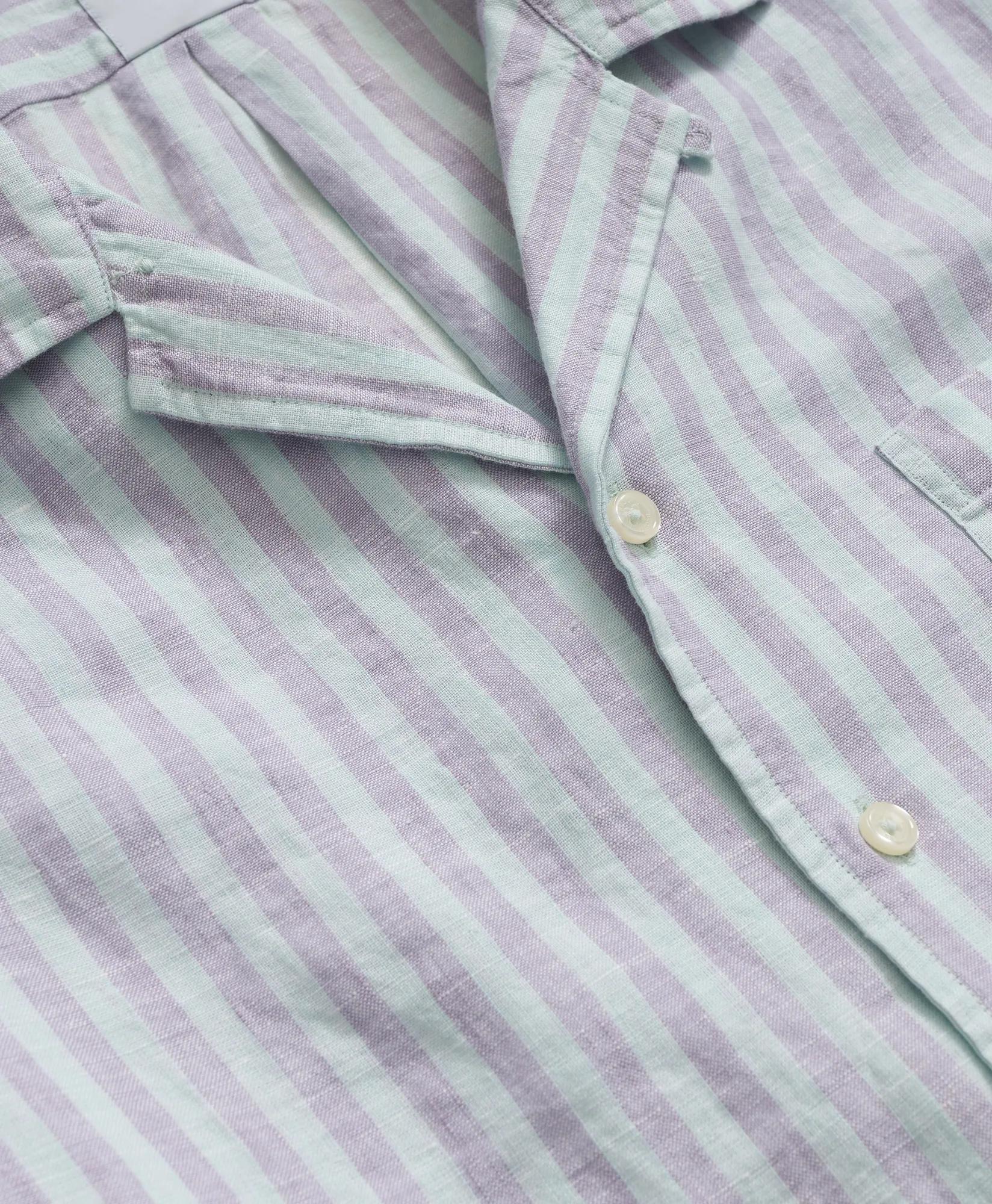 Striped Short-Sleeve Shirt Irish Linen Camp Collar