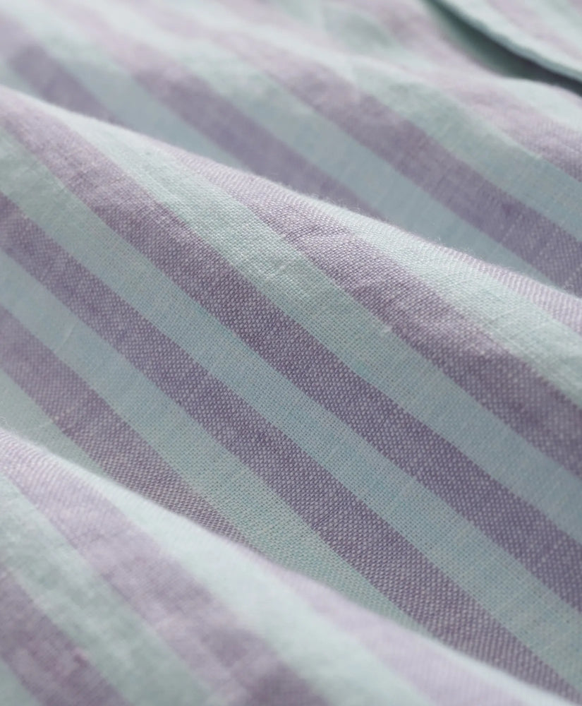 Striped Short-Sleeve Shirt Irish Linen Camp Collar