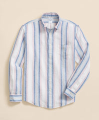 Awning Stripe Shirt Irish Linen Polo Button Down Collar