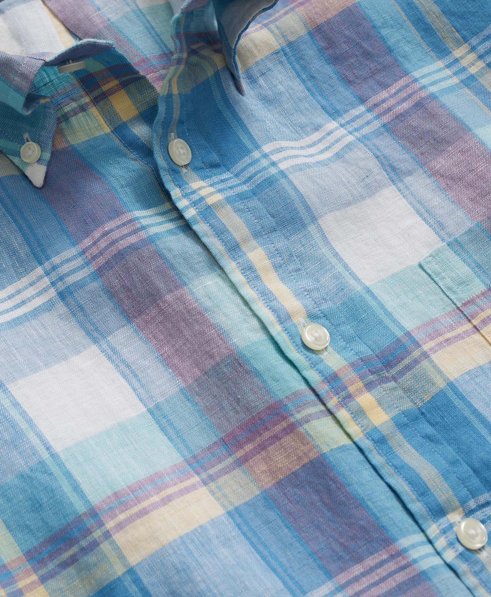 Checked Short-Sleeve Shirt Irish Linen Polo Button Down Collar