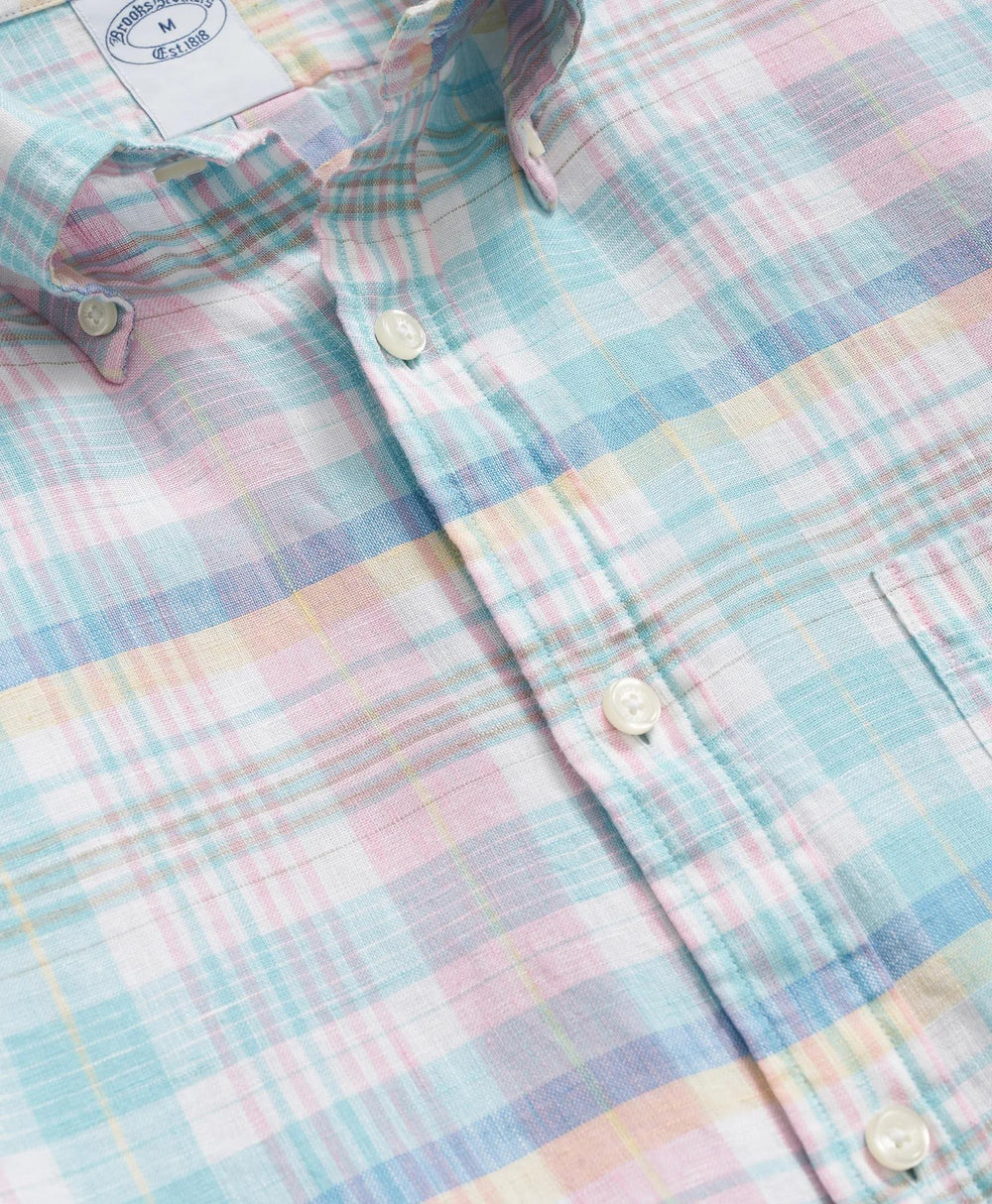 Irish Linen Polo Button Down Collar Multi Plaid Shirt