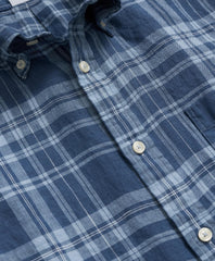 Irish Linen Polo Button Down Collar Plaid Short-Sleeve Shirt