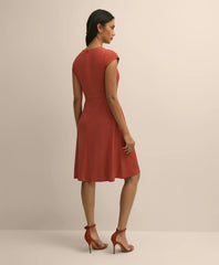 Jersey Cap-Sleeve Twisted-Detail Dress