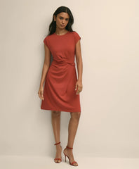 Jersey Cap-Sleeve Twisted-Detail Dress