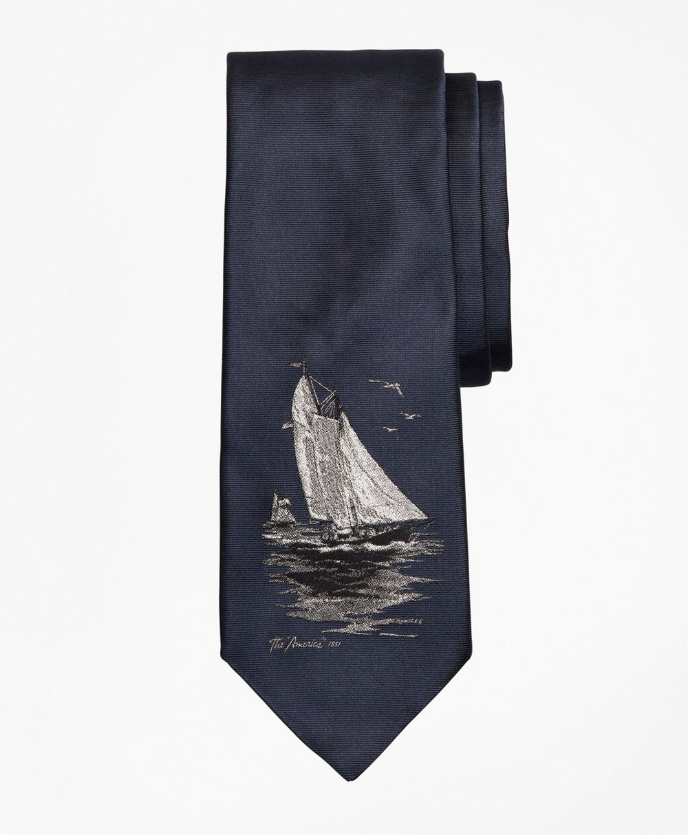 Limited Edition Archival Collection Sail Boat Motif Silk Tie