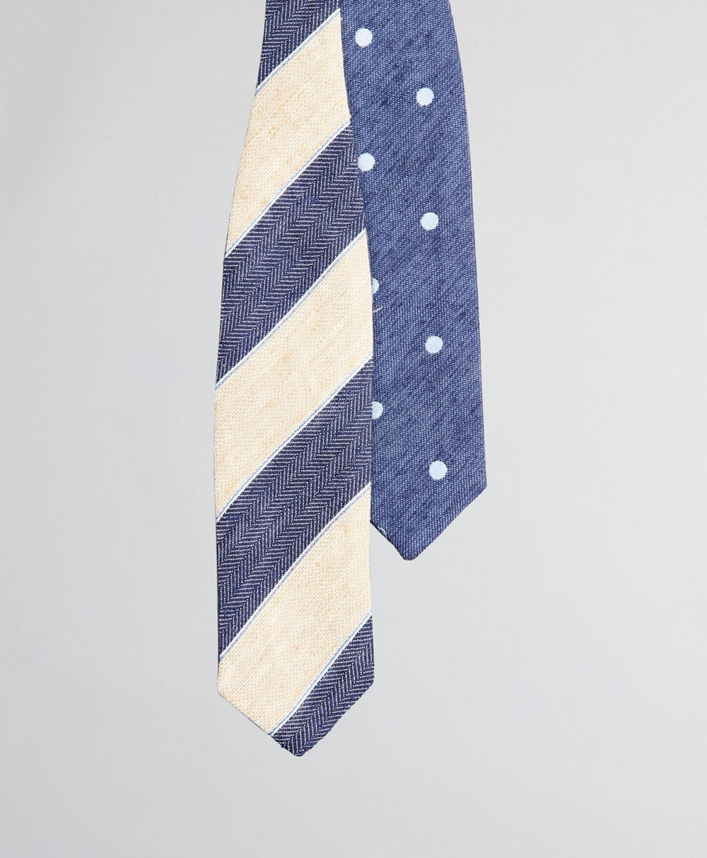 Textured Stripe and Dot Pointed End Bow Tie