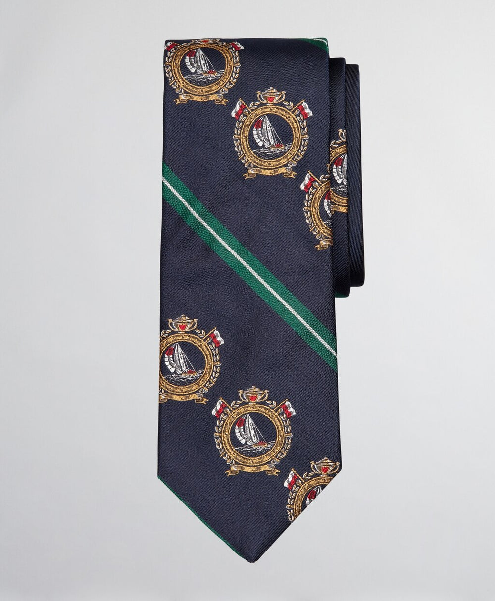 Limited Edition Archival Collection Nautical Crest and Rep Stripe Silk Tie
