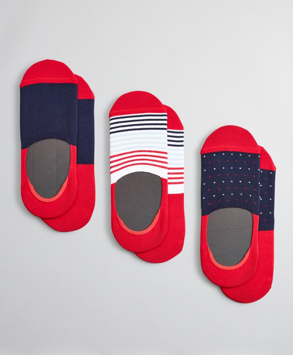 Dot-Solid-Stripe Loafer Socks-Three Pack