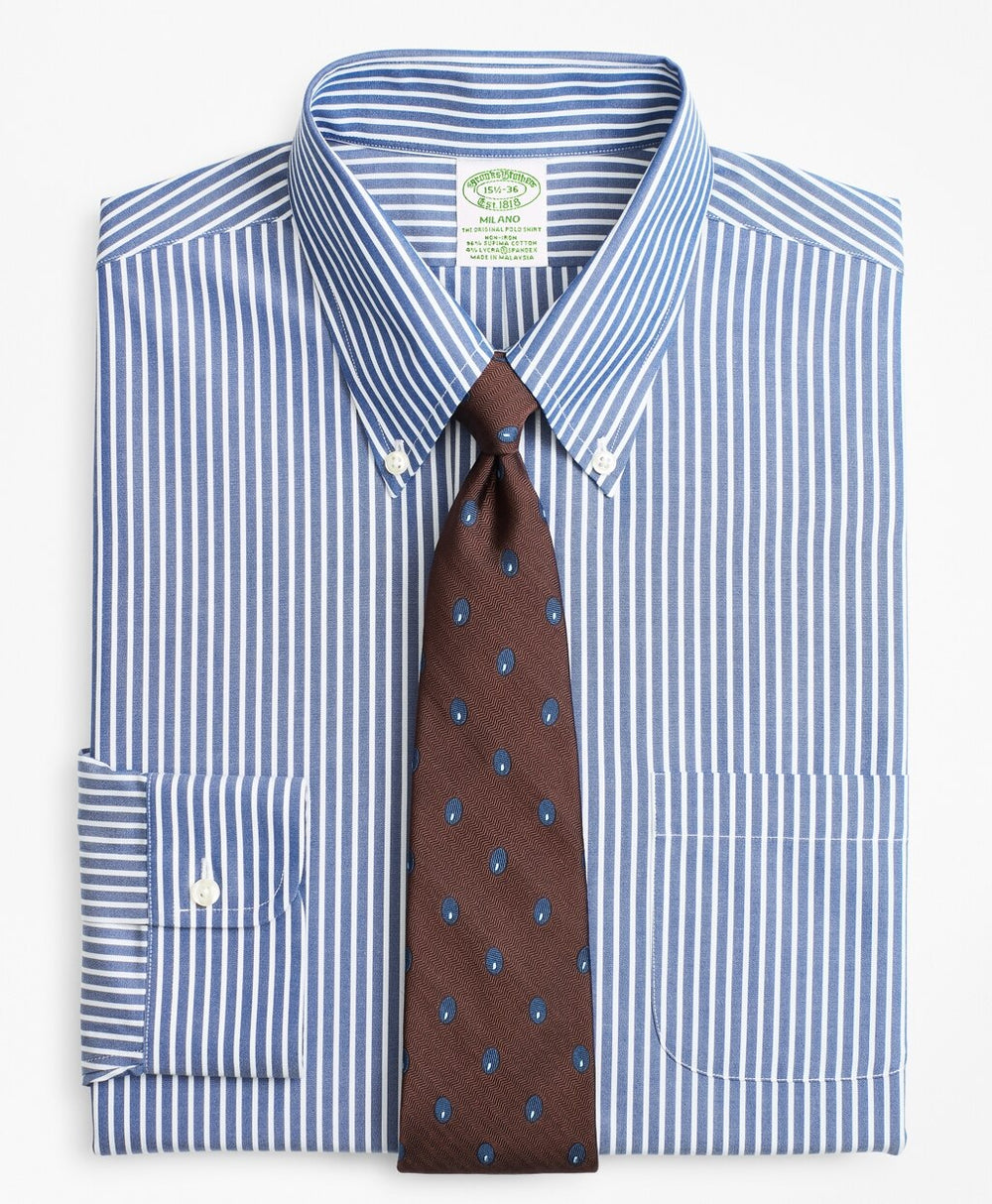 Stretch Milano Slim-Fit Dress Shirt, Non-Iron Ground Stripe