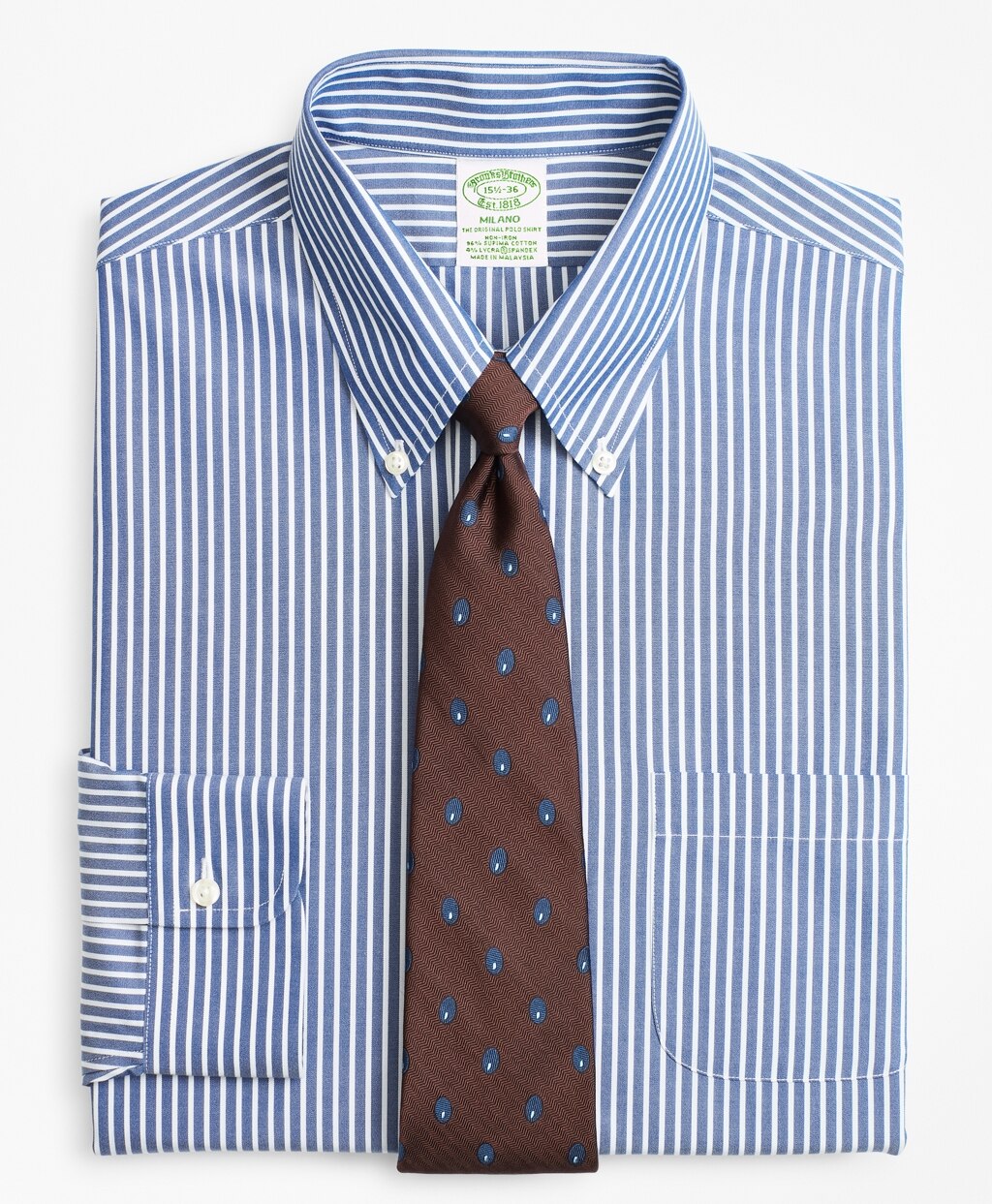 Stretch Milano Slim-Fit Dress Shirt, Non-Iron Ground Stripe