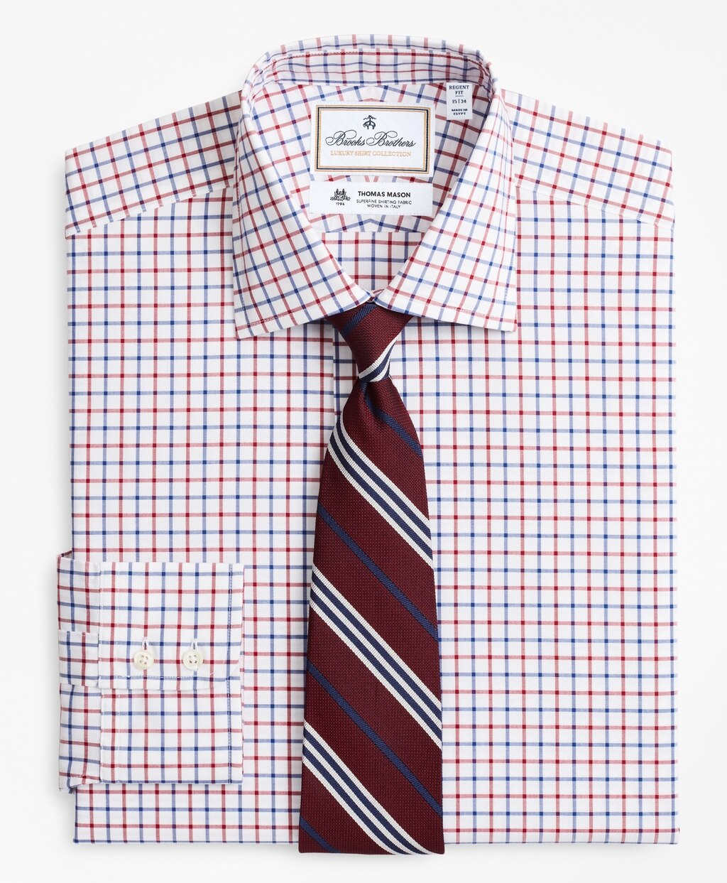 Luxury Collection Regent Fitted Dress Shirt, Franklin Spread Collar Bold Windowpane