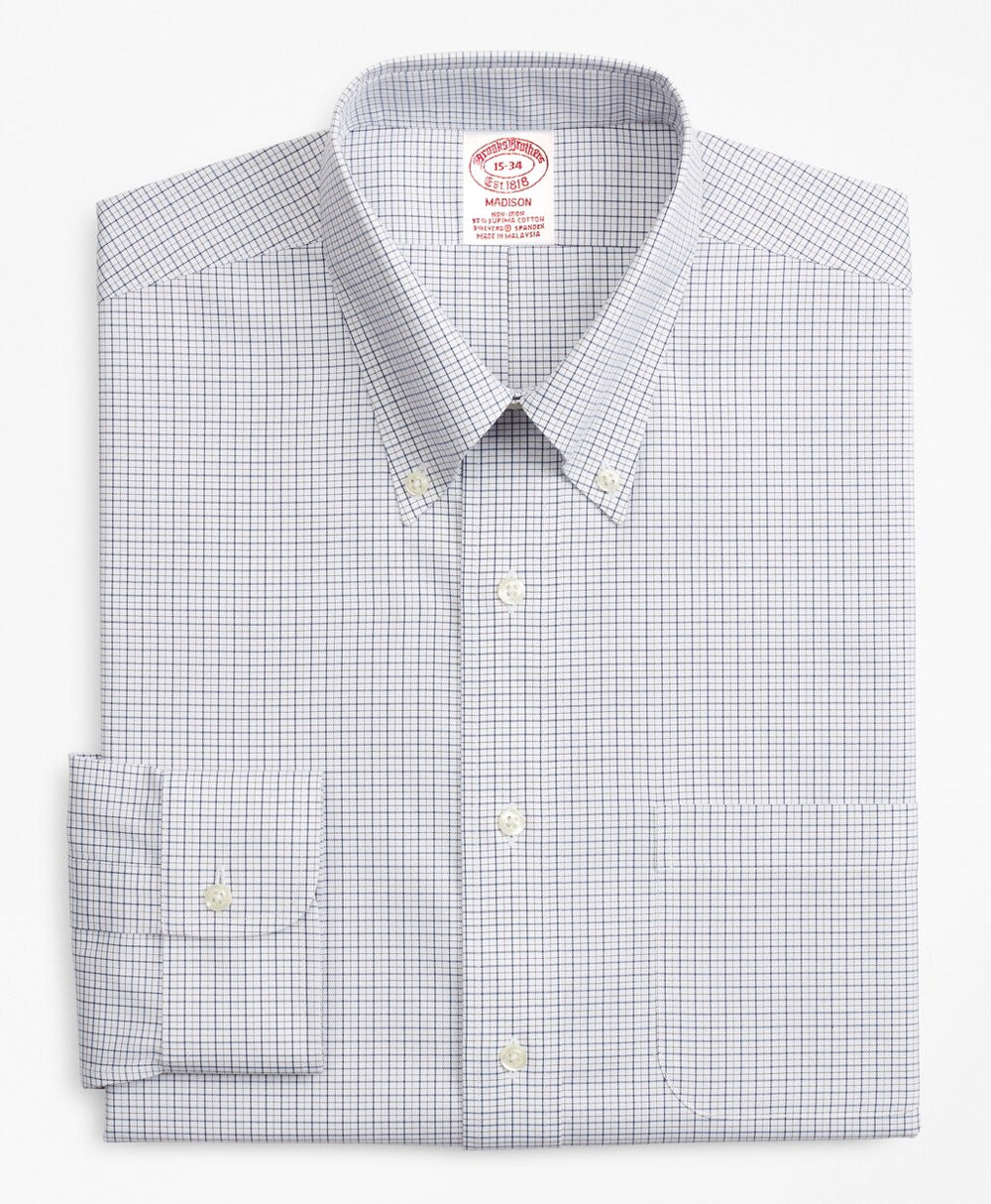 Stretch Madison Classic-Fit Dress Shirt, Non-Iron Grid Check