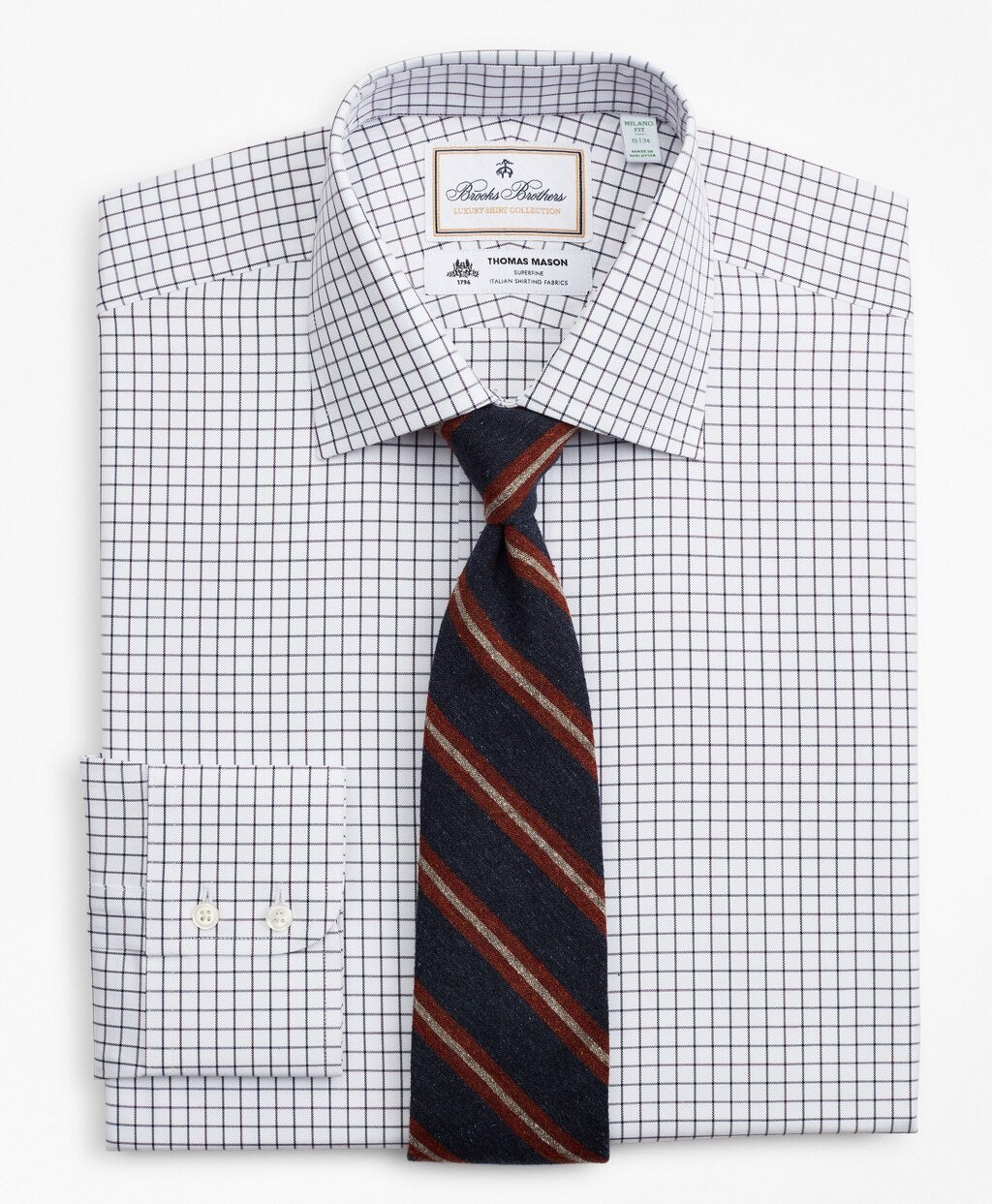 Luxury Collection Milano Slim-Fit Dress Shirt, Franklin Spread Collar Fine Windowpane