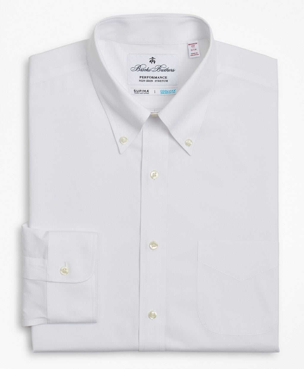 Madison Classic-Fit Dress Shirt, Performance Non-Iron with COOLMAX®, Button-Down Collar Broadcloth