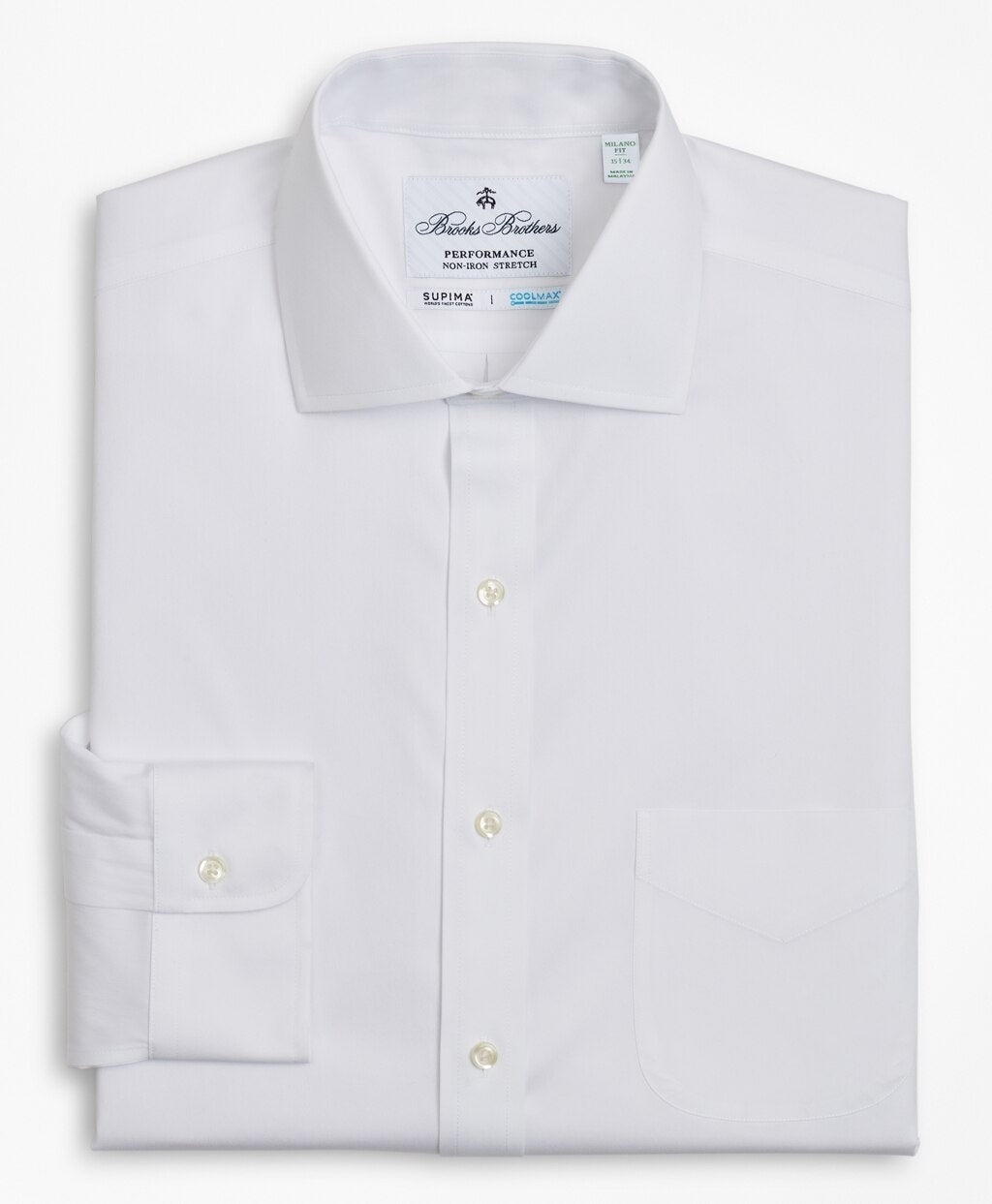 Milano Slim Fit Dress Shirt, Performance Non-Iron with COOLMAX®, English Spread Collar Broadcloth
