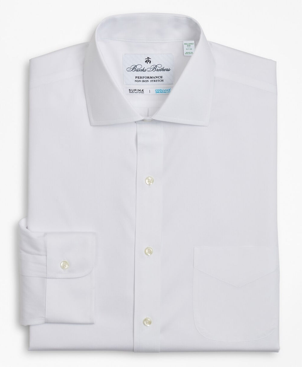 Milano Slim Fit Dress Shirt, Performance Non-Iron with COOLMAX®, English Spread Collar Broadcloth