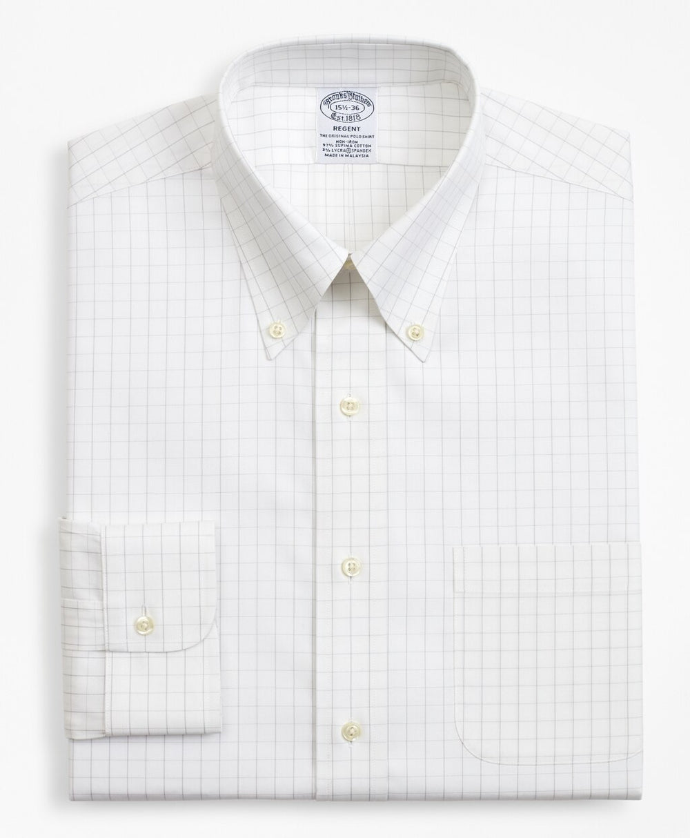 Stretch Regent Fitted Dress Shirt, Non-Iron Windowpane