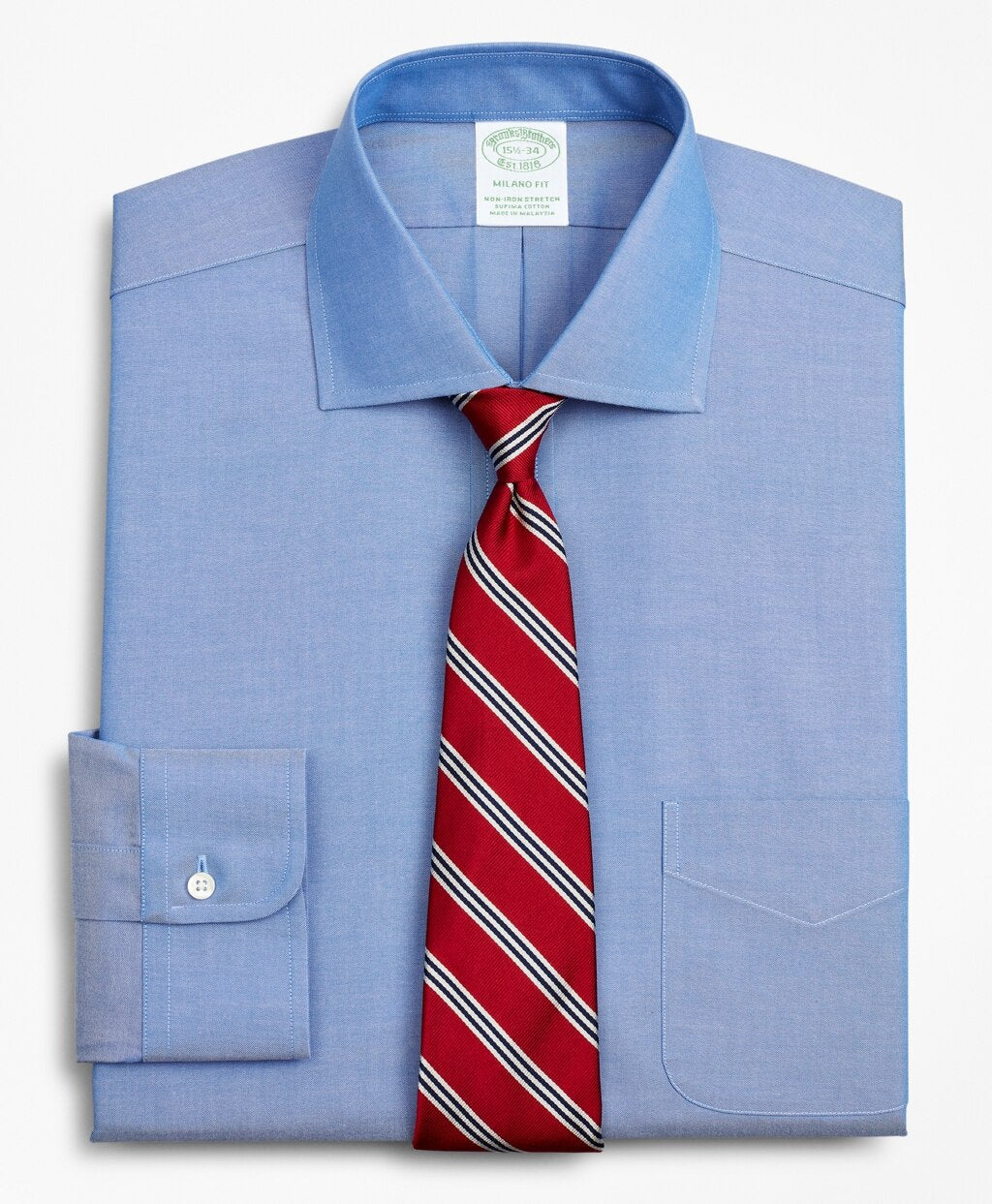 Stretch Milano Slim-Fit Dress Shirt, Non-Iron Pinpoint English Collar