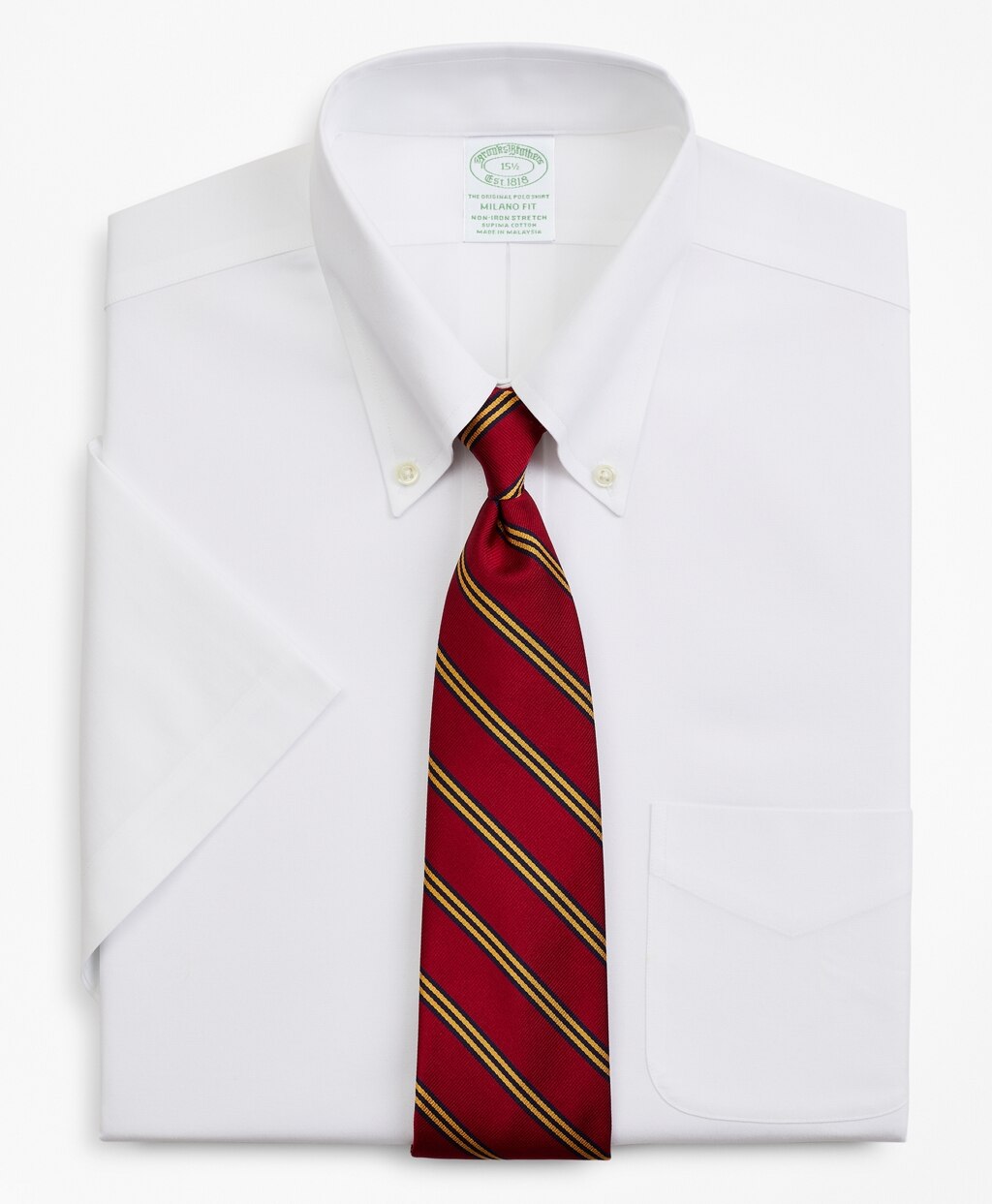 Stretch Milano Slim-Fit Dress Shirt, Non-Iron Pinpoint Short-Sleeve