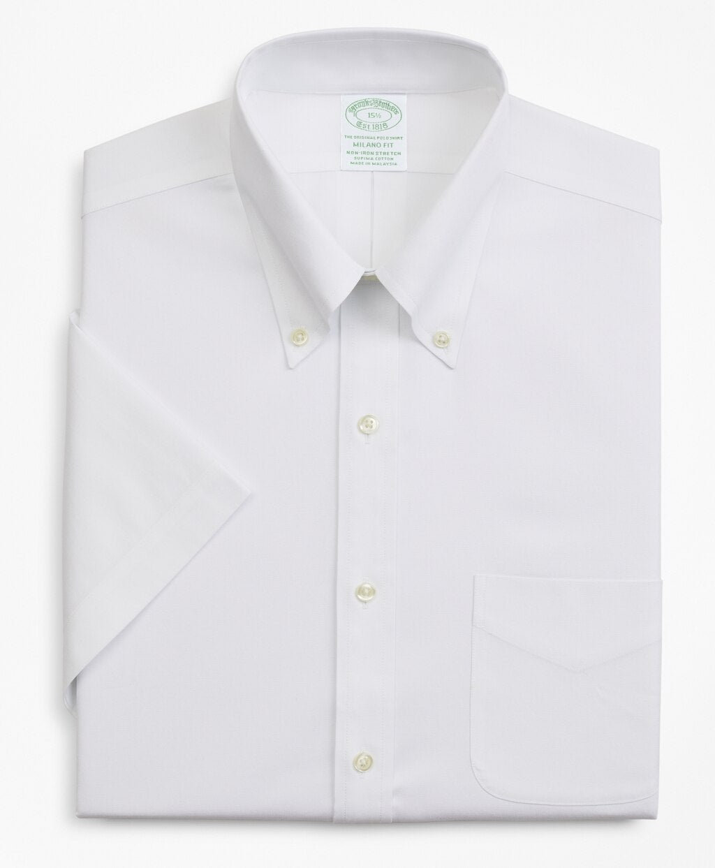 Stretch Milano Slim-Fit Dress Shirt, Non-Iron Pinpoint Short-Sleeve