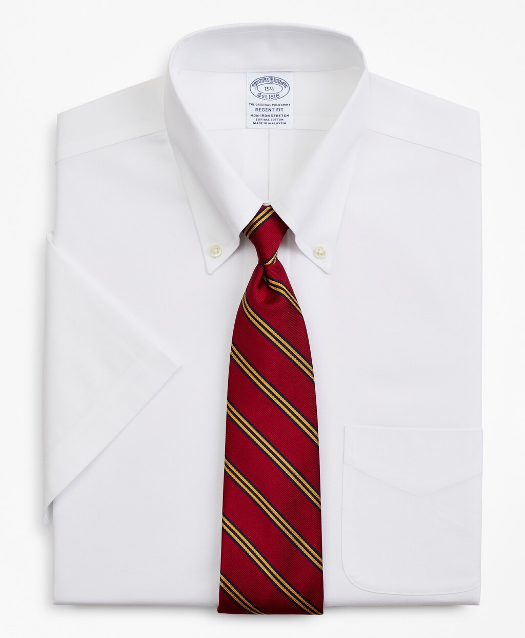 Stretch Regent Fitted Dress Shirt, Non-Iron Pinpoint Short-Sleeve