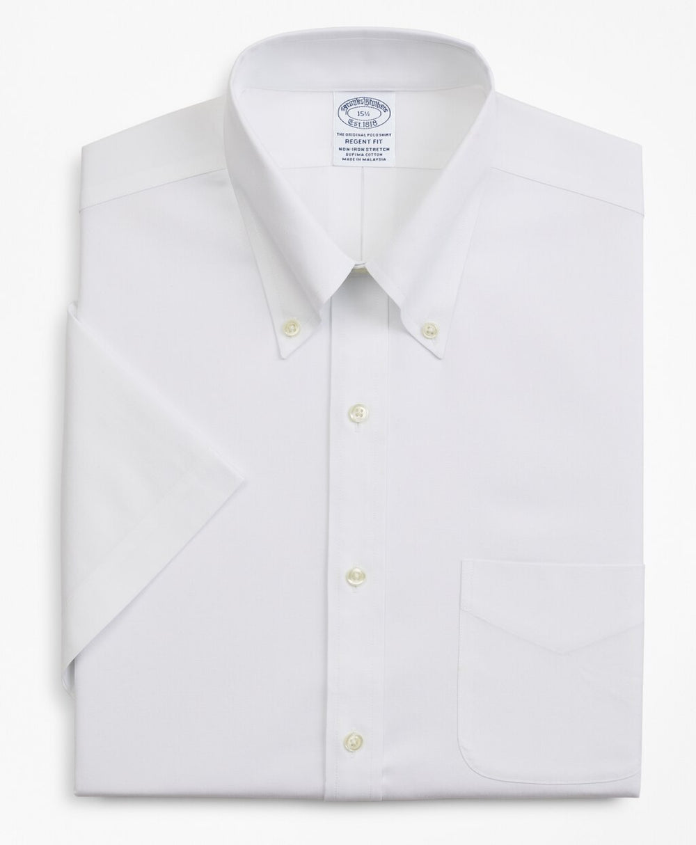 Stretch Regent Fitted Dress Shirt, Non-Iron Pinpoint Short-Sleeve