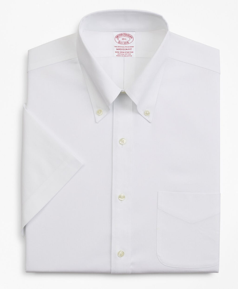 Stretch Madison Classic-Fit Dress Shirt, Non-Iron Pinpoint Short-Sleeve